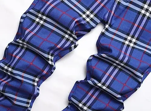 TENGINE Plaid Pants for Men, Mens Skinny Stretch Slim fit Chinos Golf Business Dress Casual Pants - 3