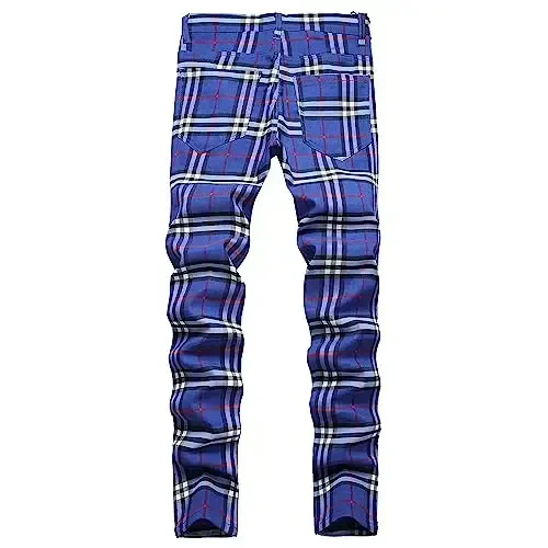 TENGINE Plaid Pants for Men, Mens Skinny Stretch Slim fit Chinos Golf Business Dress Casual Pants - TENGINE (1)