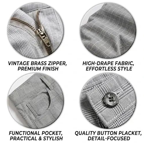 TENGINE Erkek Ekose Pantolon, Erkek Skinny Streç Slim Fit Chino Golf İş Elbisesi Günlük Pantolon - TENGINE (1)