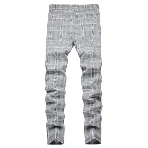 TENGINE Plaid Pants for Men, Mens Skinny Stretch Slim fit Chinos Golf Business Dress Casual Pants - MODAZONE (1)