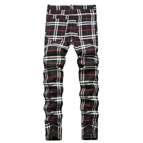 TENGINE Plaid Pants for Men, Mens Skinny Stretch Slim fit Chinos Golf Business Dress Casual Pants - TENGINE (1)