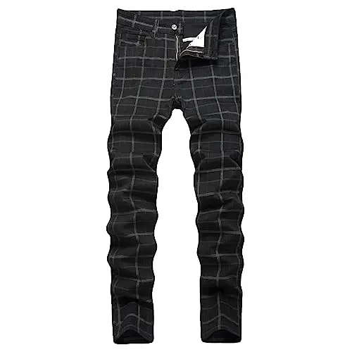 TENGINE Plaid Pants for Men, Mens Skinny Stretch Slim fit Chinos Golf Business Dress Casual Pants - 1