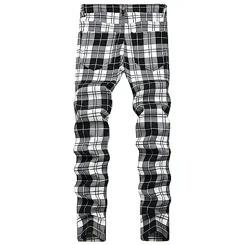 TENGINE Plaid Pants for Men, Mens Skinny Stretch Slim fit Chinos Golf Business Dress Casual Pants - 2