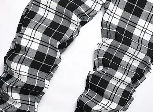 TENGINE Plaid Pants for Men, Mens Skinny Stretch Slim fit Chinos Golf Business Dress Casual Pants - 3