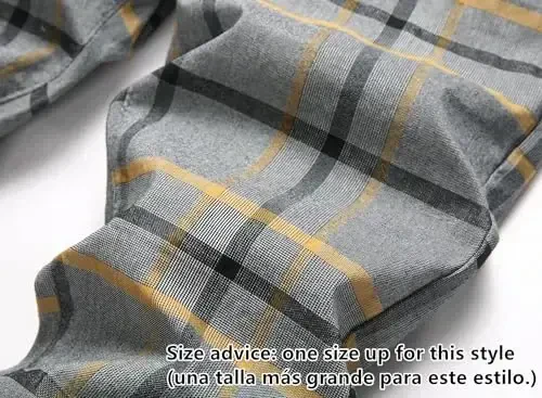 TENGINE Plaid Pants for Men, Mens Skinny Stretch Slim fit Chinos Golf Business Dress Casual Pants - 4