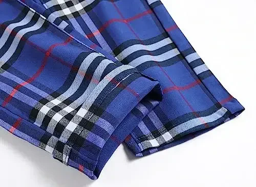 TENGINE Plaid Pants for Men, Mens Skinny Stretch Slim fit Chinos Golf Business Dress Casual Pants - 6