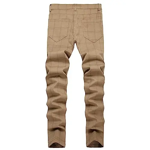 TENGINE Plaid Pants for Men, Mens Skinny Stretch Slim fit Chinos Golf Business Dress Casual Pants - MODAZONE (1)