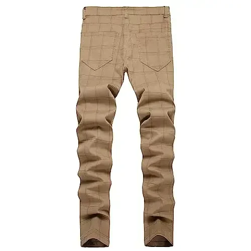 TENGINE Plaid Pants for Men, Mens Skinny Stretch Slim fit Chinos Golf Business Dress Casual Pants - 2