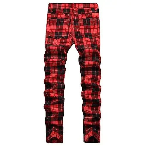 TENGINE Plaid Pants for Men, Mens Skinny Stretch Slim fit Chinos Golf Business Dress Casual Pants - TENGINE (1)