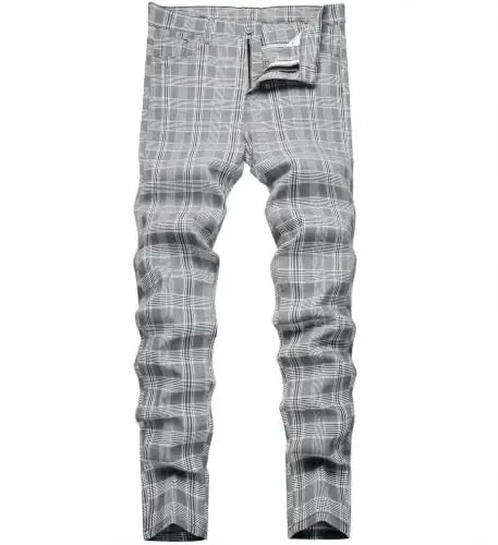 TENGINE Plaid Pants for Men, Mens Skinny Stretch Slim fit Chinos Golf Business Dress Casual Pants - 3