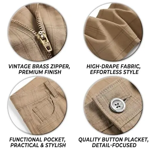 TENGINE Plaid Pants for Men, Mens Skinny Stretch Slim fit Chinos Golf Business Dress Casual Pants - 2