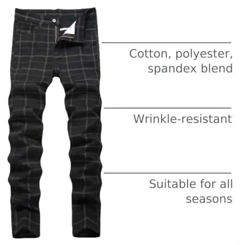 TENGINE Plaid Pants for Men, Mens Skinny Stretch Slim fit Chinos Golf Business Dress Casual Pants - TENGINE