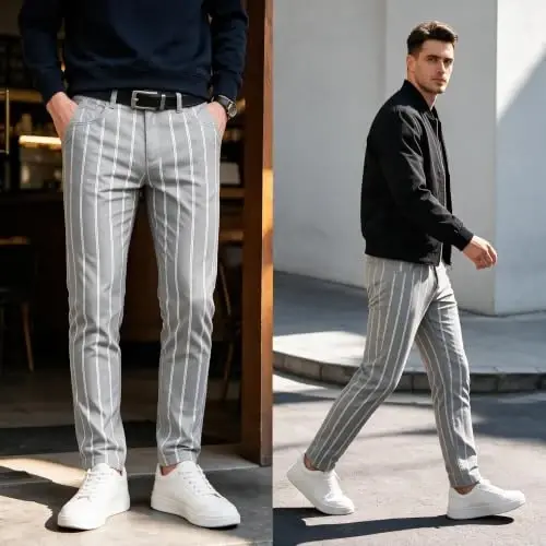 TENGINE Plaid Pants for Men, Mens Skinny Stretch Slim fit Chinos Golf Business Dress Casual Pants - 2