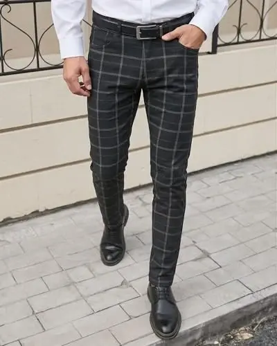 TENGINE Plaid Pants for Men, Mens Skinny Stretch Slim fit Chinos Golf Business Dress Casual Pants - 2
