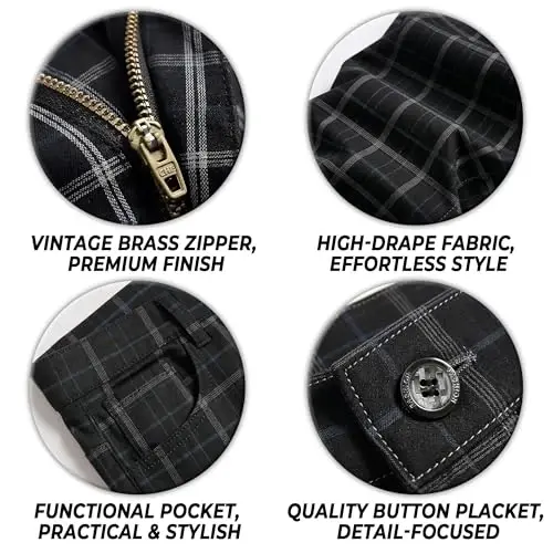 TENGINE Plaid Pants for Men, Mens Skinny Stretch Slim fit Chinos Golf Business Dress Casual Pants - 4