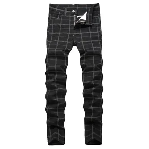 TENGINE Plaid Pants for Men, Mens Skinny Stretch Slim fit Chinos Golf Business Dress Casual Pants - TENGINE
