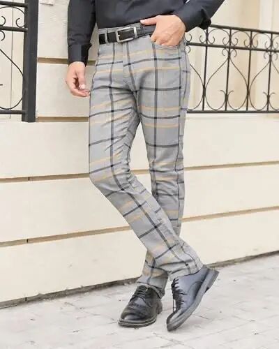 TENGINE Plaid Pants for Men, Mens Skinny Stretch Slim fit Chinos Golf Business Dress Casual Pants - 3