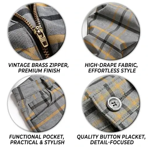 TENGINE Plaid Pants for Men, Mens Skinny Stretch Slim fit Chinos Golf Business Dress Casual Pants - 4