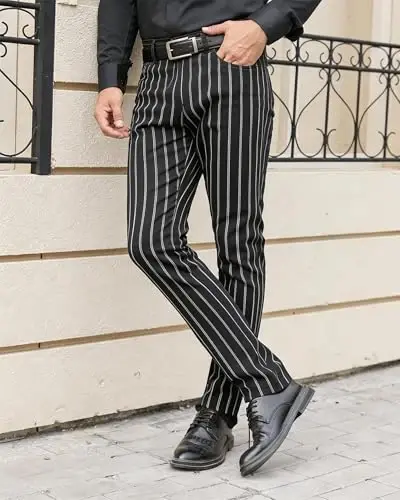 TENGINE Plaid Pants for Men, Mens Skinny Stretch Slim fit Chinos Golf Business Dress Casual Pants - 3