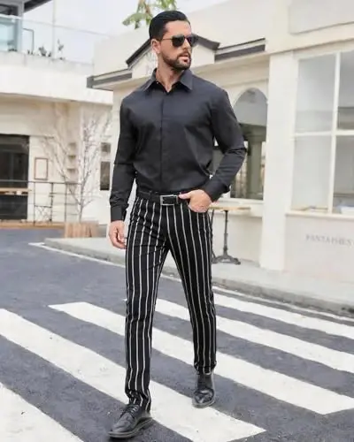 TENGINE Plaid Pants for Men, Mens Skinny Stretch Slim fit Chinos Golf Business Dress Casual Pants - 6