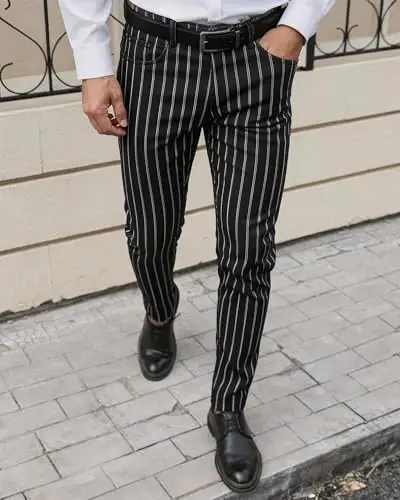 TENGINE Plaid Pants for Men, Mens Skinny Stretch Slim fit Chinos Golf Business Dress Casual Pants - TENGINE (1)