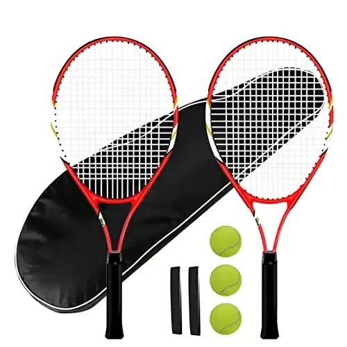 Tennis Rackets 2 Players Recreational for Beginners,Pre-Strung 27 Inch Light Adult Racquet Set for Women Men with Tennis Balls,Overgrips and Carry Bag 