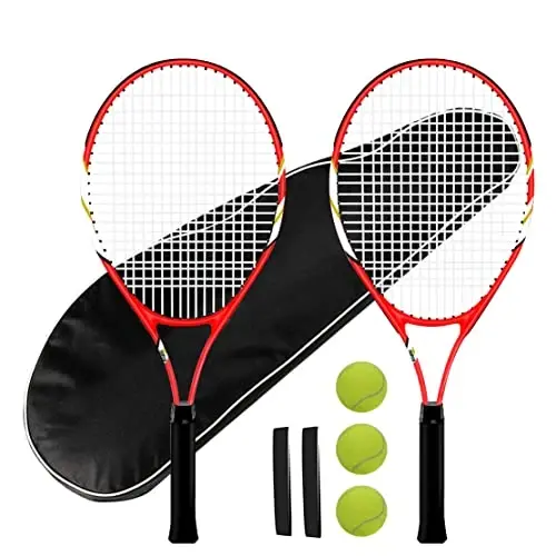Tennis Rackets 2 Players Recreational for Beginners,Pre-Strung 27 Inch Light Adult Racquet Set for Women Men with Tennis Balls,Overgrips and Carry Bag 