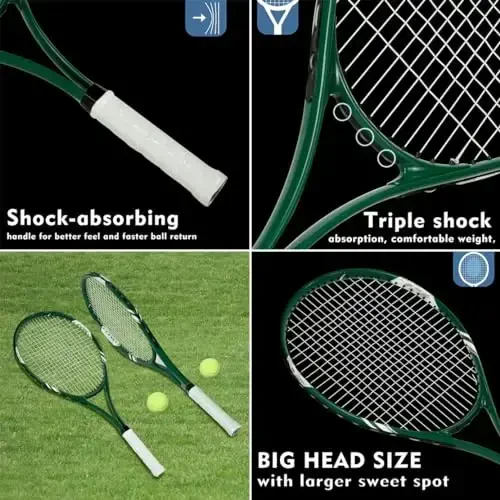 Tennis Rackets 2 Players Recreational for Beginners,Pre-Strung 27 Inch Light Adult Racquet Set for Women Men with Tennis Balls,Overgrips and Carry Bag - 3