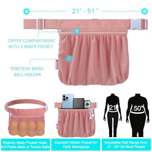 TOPJUM Tennis Ball Holder, Pickleball Holder Bag for Women, Men & Teens, Ball Pouch, Mesh Waist Hip Bag Carrier, Easy Holding 6-8 Pickle Balls or Tennis, Versatile Accessories & Gifts - 6