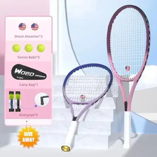 Tennis kattalari uchun raketkalar 27 dyuymli tennis raketkalari to'plami Tennis raketkasi Tennis to'plari Overgrips Titrashni yutuvchi Tennis sumkasi - 3