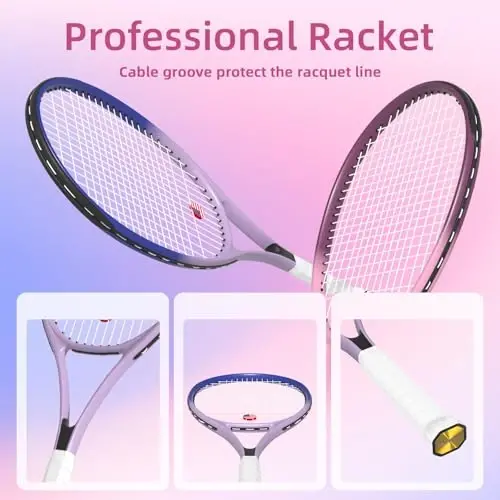Tennis kattalari uchun raketkalar 27 dyuymli tennis raketkalari to'plami Tennis raketkasi Tennis to'plari Overgrips Titrashni yutuvchi Tennis sumkasi - 4