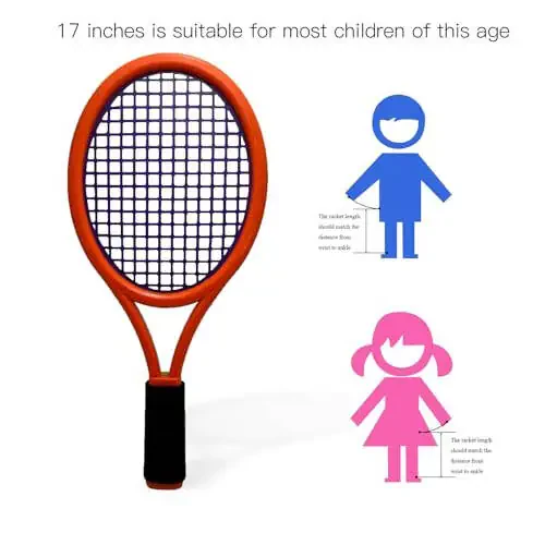Tennis Racket Set for Children, 17 Inch Racquet with 1 Tennis Balls, 4 Badminton Shuttlecocks and 3 Soft Balls for Toddler Indoor/Outdoor Sports - 4