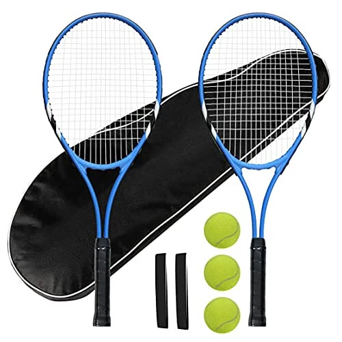 Tennis Rackets 2 Players Recreational for Beginners, Pre-Strung 27 Inch Light Adult Racquet Set for Women Men with Tennis Balls, Overgrips and Carry Bag - Layway