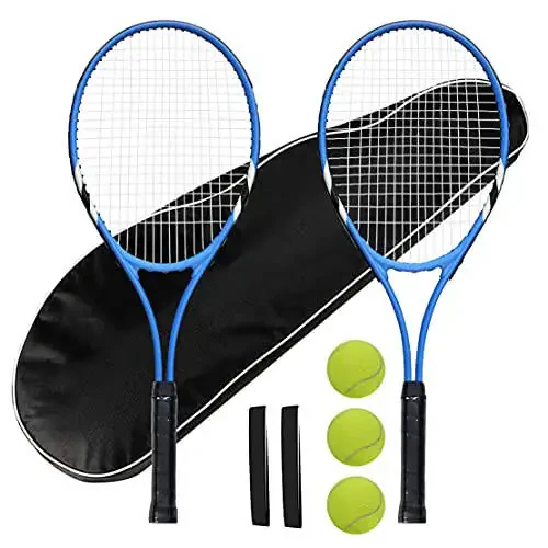 Tennis Rackets 2 Players Recreational for Beginners, Pre-Strung 27 Inch Light Adult Racquet Set for Women Men with Tennis Balls, Overgrips and Carry Bag - 1