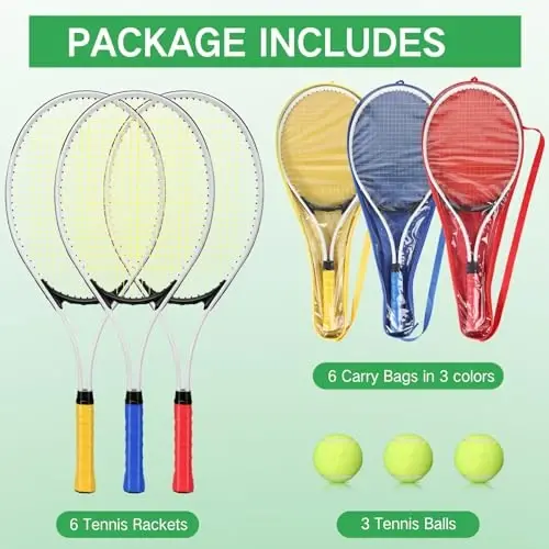 Tennis Rackets for Adult Recreational 6 Players 27'' Tennis Racket Set with 3 Balls Lightweight Tennis Rackets Bulk for Women Men Tennis Training and Beginner with Overgrip and Bag - 3