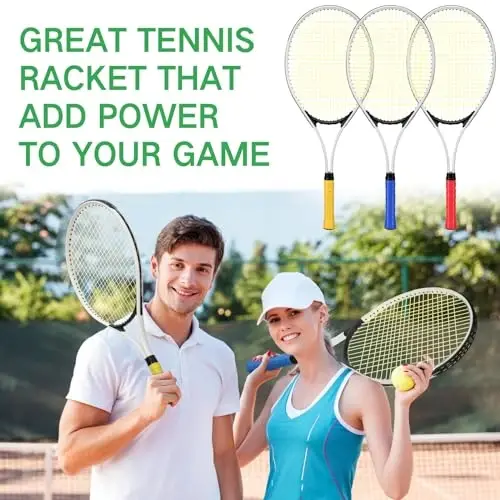 Tennis Rackets for Adult Recreational 6 Players 27'' Tennis Racket Set with 3 Balls Lightweight Tennis Rackets Bulk for Women Men Tennis Training and Beginner with Overgrip and Bag - 6