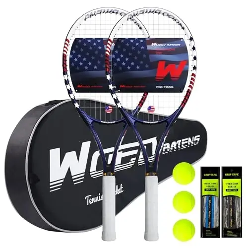 Tennis Rackets for Adults 27 Inch Tennis Racquets Set Included Tennis Racket Tennis Balls Overgrips Vibration Dampers Tennis Bag 