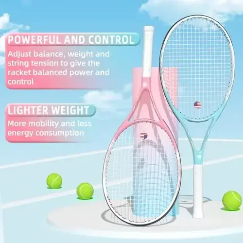 Tennis Rackets for Adults 27 Inch Tennis Racquets Set Included Tennis Racket Tennis Balls Overgrips Vibration Dampers Tennis Bag - 4