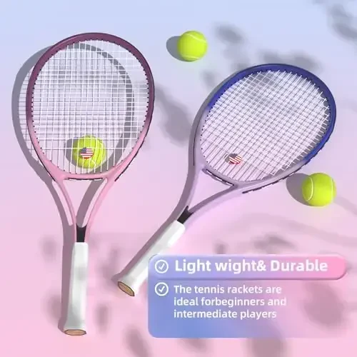 Tennis Rackets for Adults 27 Inch Tennis Racquets Set Included Tennis Racket Tennis Balls Overgrips Vibration Dampers Tennis Bag - 2