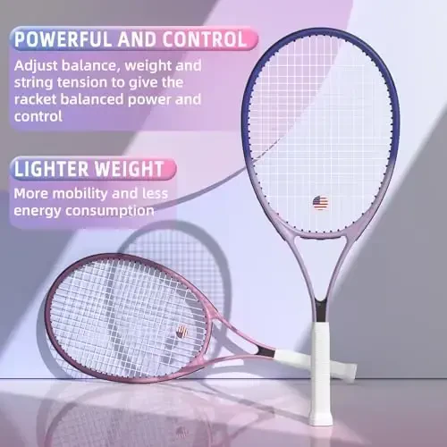 Tennis Rackets for Adults 27 Inch Tennis Racquets Set Included Tennis Racket Tennis Balls Overgrips Vibration Dampers Tennis Bag - 5
