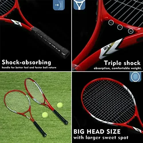 Tennis Raketkalari 2 O'yinchi Hordiq chiqarish Boshlovchilar uchun, Oldindan O'rnatilgan 27 Dyumli Yengil Kattalar Raketka To'plami Ayollar Erkaklar uchun Tennis Sharlari, Ustki tutqichlar va Olib yurish sumkasi - 5