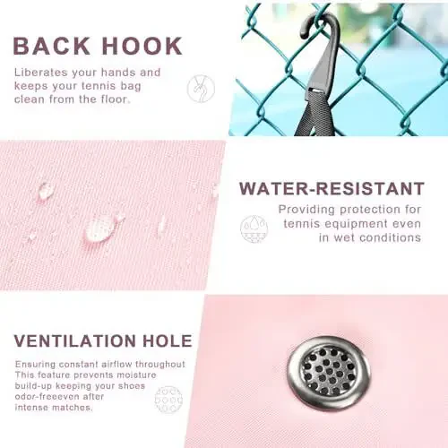 Теннисная сумка Arcoyard, Большие теннисные сумки для женщин, Рюкзак для тенниса с вентилируемым отделением для обуви и изолированным карманом, Вмещает 2 теннисных/пиклбольных ракетки, теннисные/пиклбольные мячи и многое другое - 6