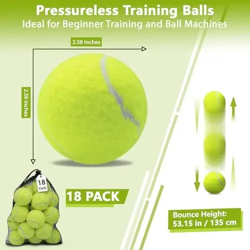 Теннисные мячи ZHUOKECE, 18 штук, тренировочные теннисные мячи, тренировочные мячи с сетчатой сумкой для удобной транспортировки, мячи для игры домашних собак, подходят для тренировочного мяча для начинающих 