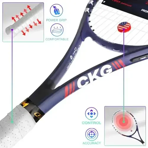 Теннисные ракетки для взрослых 27 дюймов Теннисные ракетки в комплекте Теннисная ракетка Теннисные мячи Намотки Виброгасители Теннисная сумка - 4