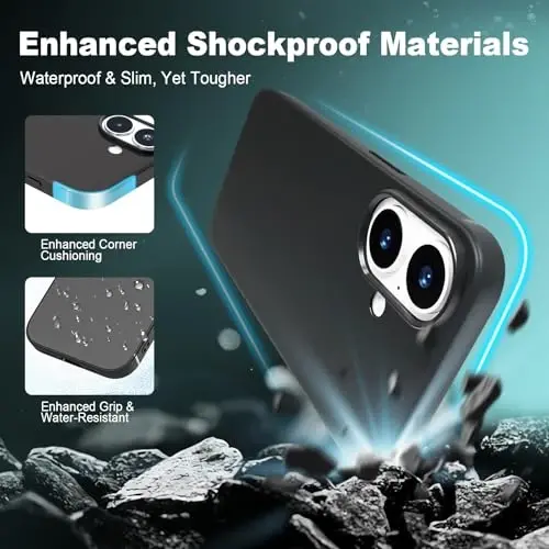 TENOC Чехол для телефона, совместимый с iPhone 16 Plus, черный чехол с защитой от отпечатков пальцев, защитный бампер, матовая накладка для 6,7 дюймов - 3