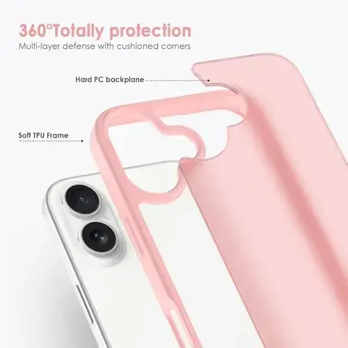 TENOC Чехол для телефона, совместимый с iPhone 17, розовый полупрозрачный защитный бампер, матовая твердая задняя крышка для 6,3 дюйма - 5