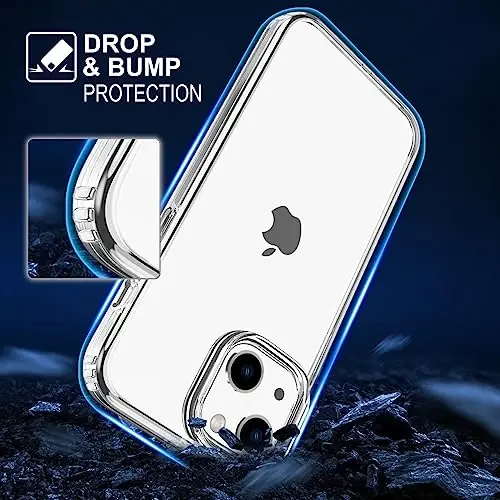 TENOC Phone Case Compatible with iPhone 15, Clear Case Anti-Yellowing Protective Bumper Hard Back Cover for 6.1 Inch - TENOC