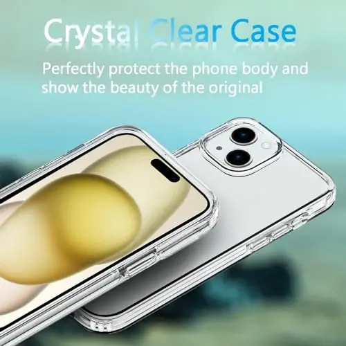 TENOC Phone Case Compatible with iPhone 15, Clear Case Anti-Yellowing Protective Bumper Hard Back Cover for 6.1 Inch - 4