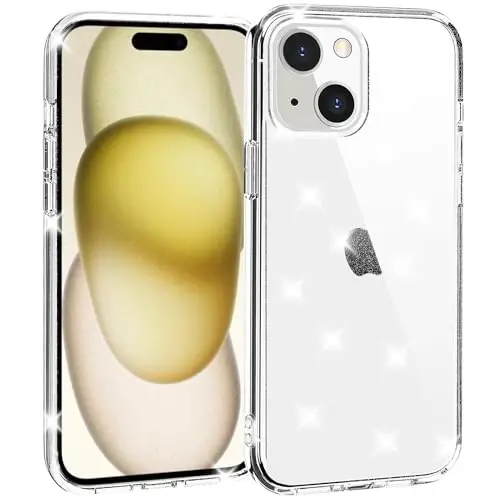 TENOC Phone Case Compatible with iPhone 15, Glitter Case Clear Sparkling Protective Bumper Cute Cover for Girls Women - TENOC