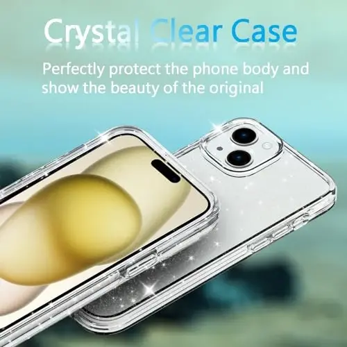 TENOC Phone Case Compatible with iPhone 15, Glitter Case Clear Sparkling Protective Bumper Cute Cover for Girls Women - 3